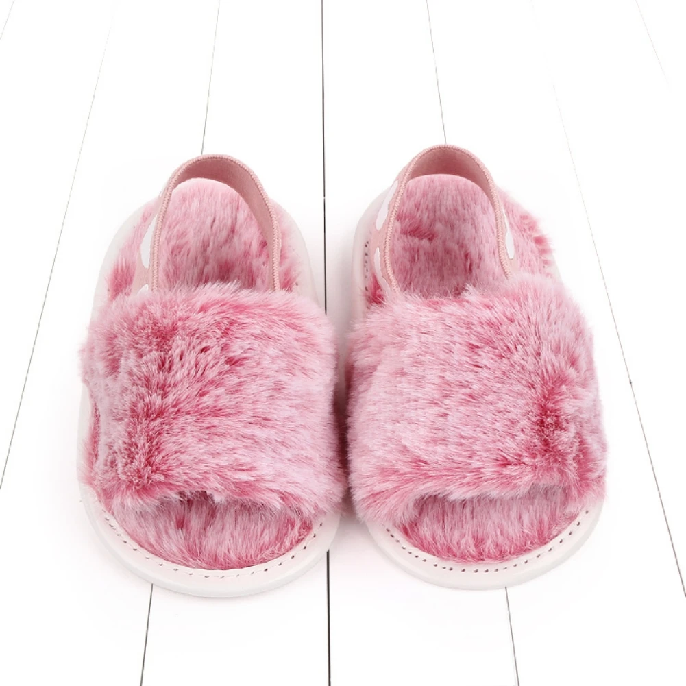 Soft Hair Style Infant Girl Slipper Sandals Breathable Baby Fur Shoes Simple Elastic Sandales Princess Baby Shoes