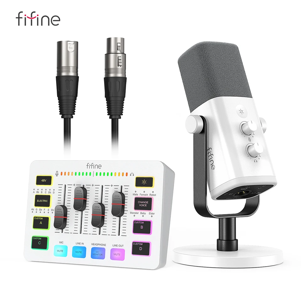 Conjunto de podcast de streaming FIFINE KS5W Microfone dinâmico