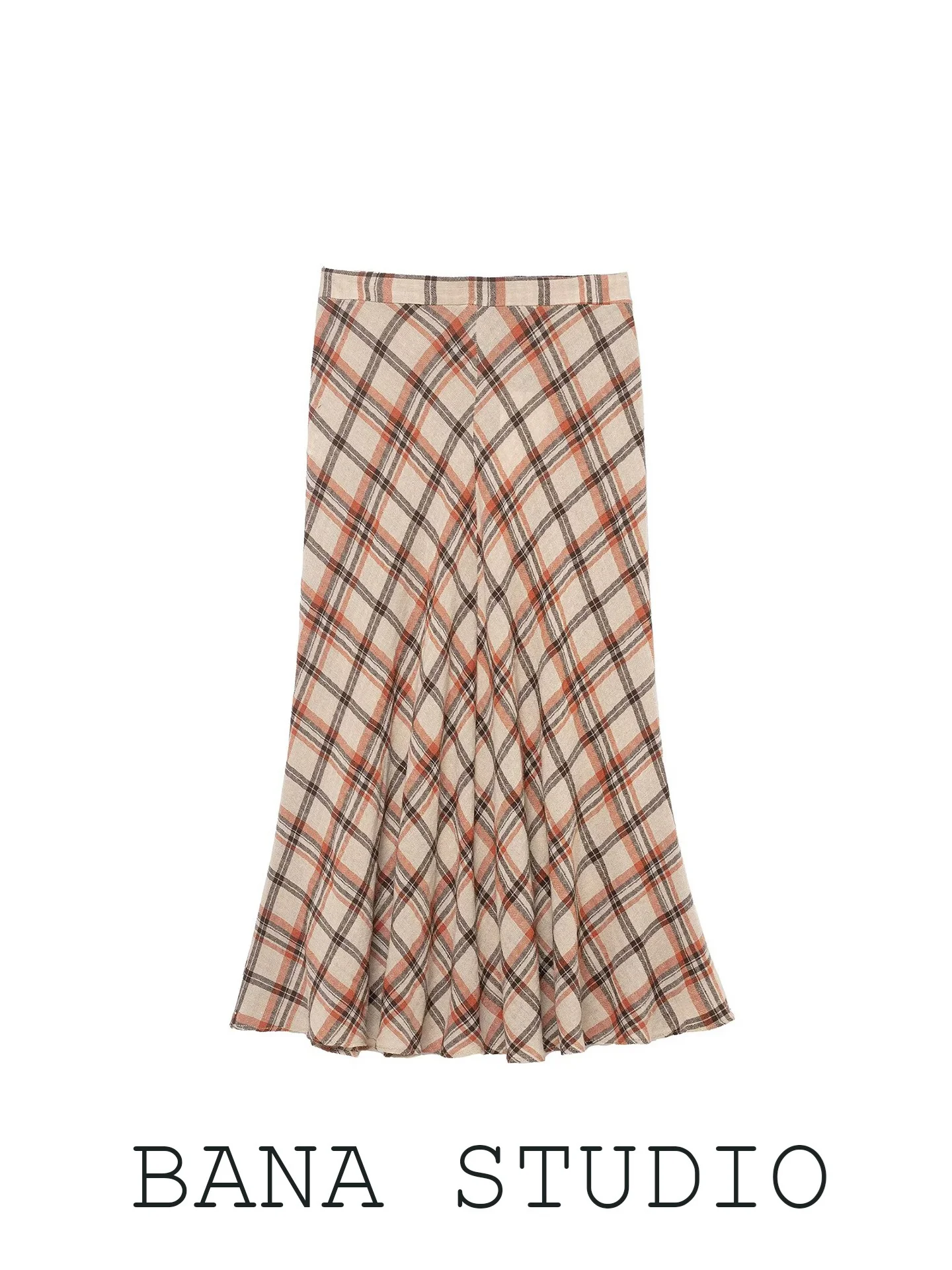 

BANA Women's A-Line Midi Skirt Cotton Linen Thin Checkered Long Skirt Casual High Waist City Commute Daily Touring Shopping