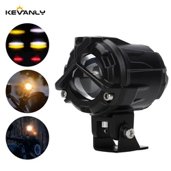 1PCS Motorcycle LED Spotlight Lens White Yellow Flashing Lamp High Low Beam External Headlight Fog Light Additional Driving Lamp