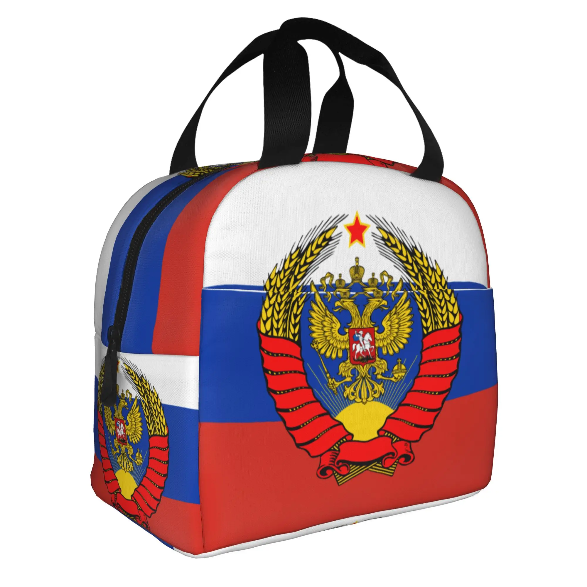 Flag Of Russia With Soviet Eagle Insulated Lunch Bag for Waterproof Coat of Arms Thermal Cooler Lunch Tote Beach Camping Travel