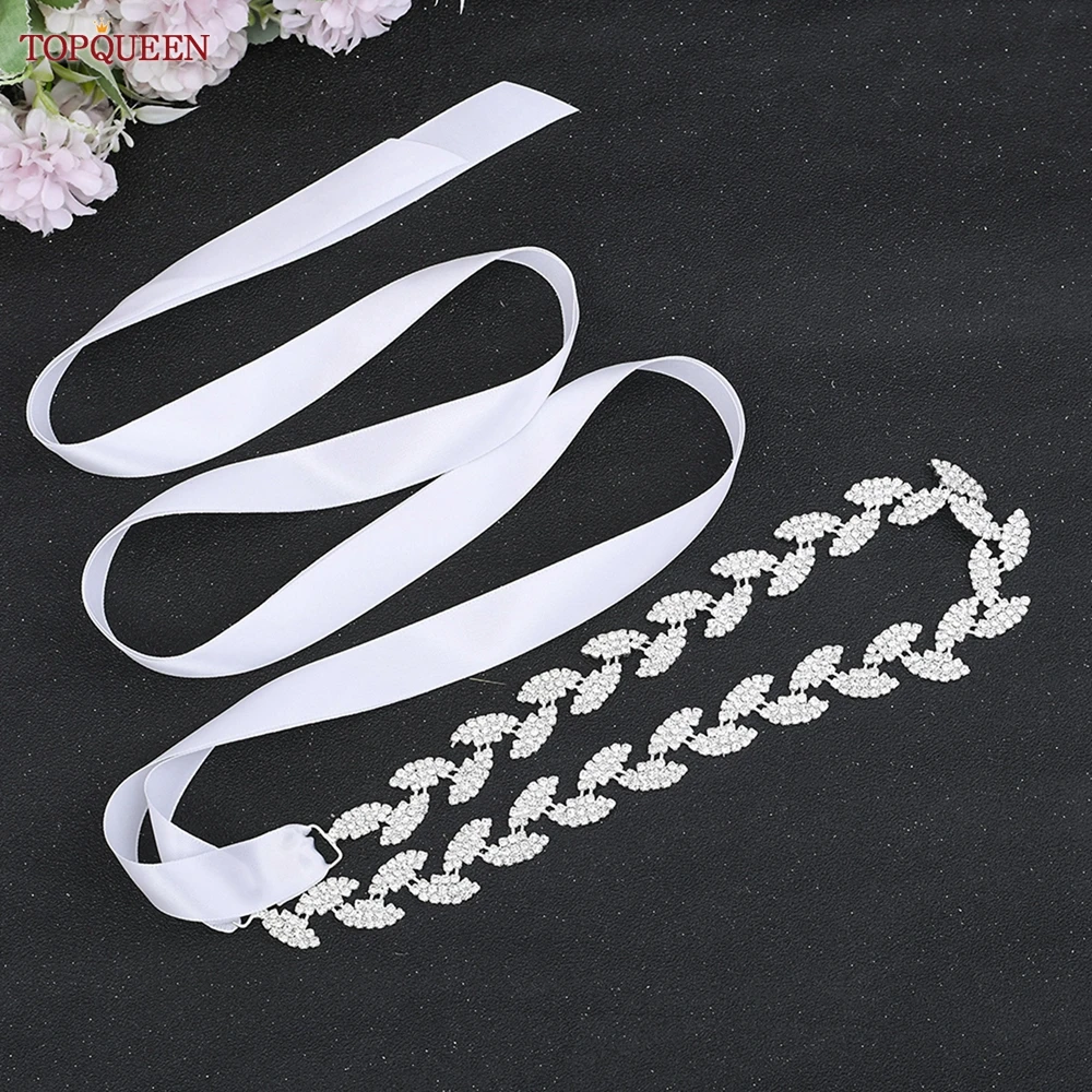 TOPQUEEN Wedding Belts for Bride Bridal Sash Silver Leaf Belt Dress Accessories Waistband Wedding Sash Bridesmaid Belts S198-S