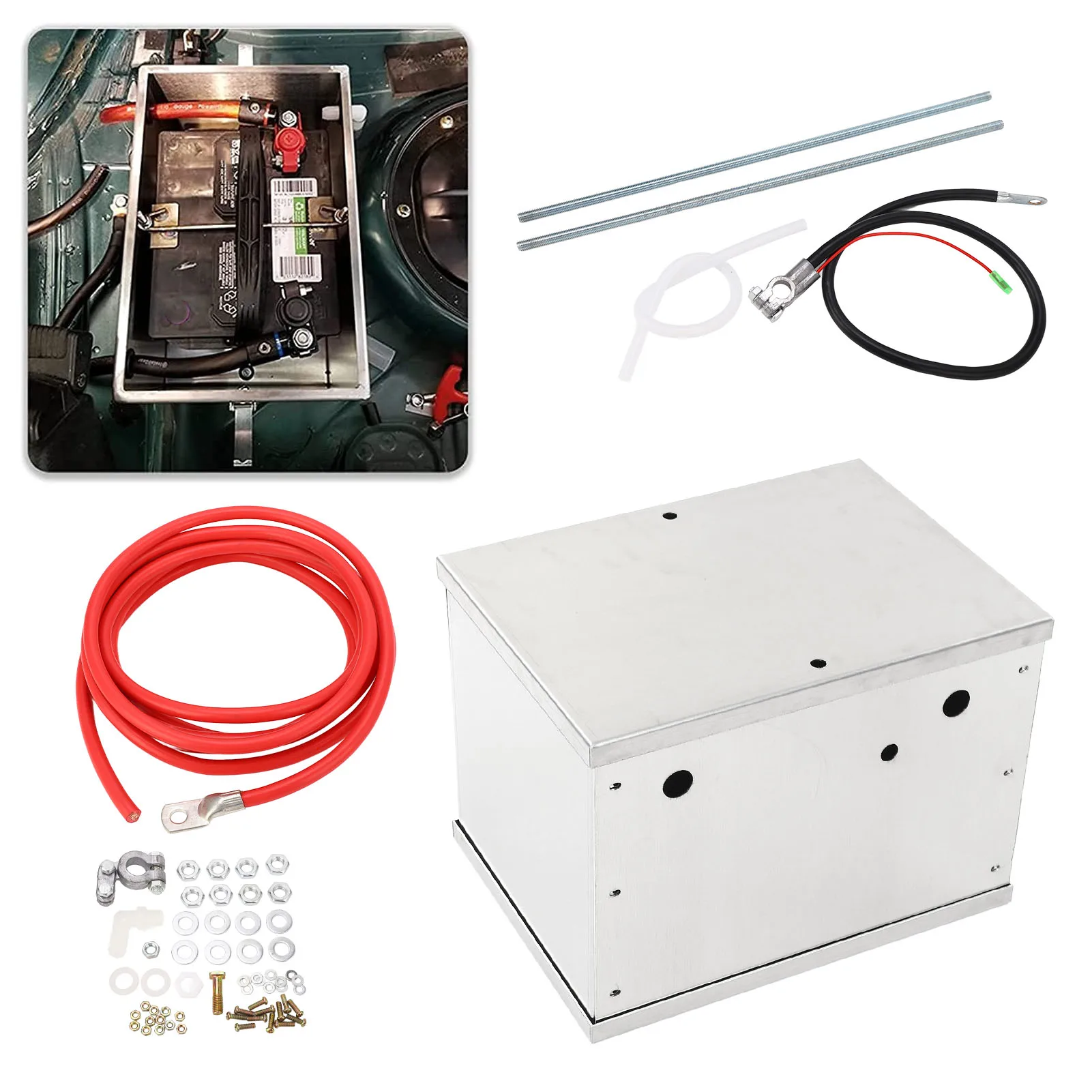 

Universal Battery Box Relocation Kit Stainless Steel for All Vehicles - Heavy Duty High Strength Vehicle Battery Relocation