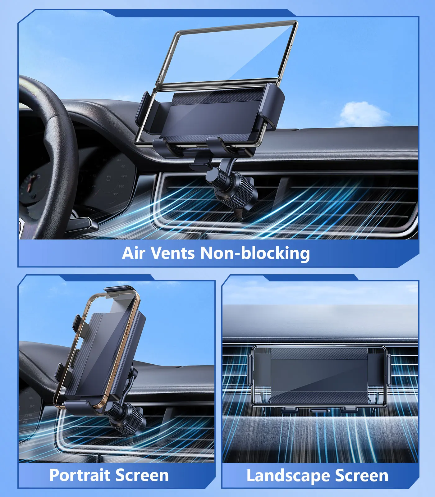 Supporto per telefono per presa d'aria per auto Oatsbasf 360 ° Staffa per auto con rotazione per iPhone 17 16 15 Samsung Z Fold 7 6 5 per dispositivi da 4,7-10,2"