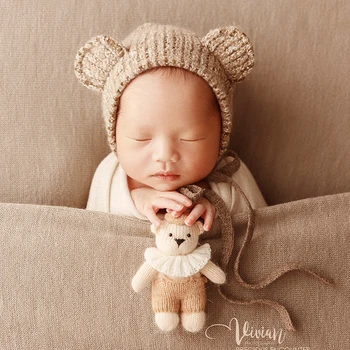 Gevulde mini beer pasgeboren fotografie rekwisieten gebreide vos handgemaakte dieren pasgeboren rekwisieten baby fotoshoot accessoires
