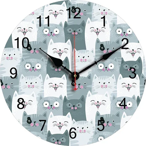 Cartoon Cat Wall Clock Living Room Bedroom Round Silent Clock Dining Room Office Decoration Clock Home Mounted Carfts Art Decor