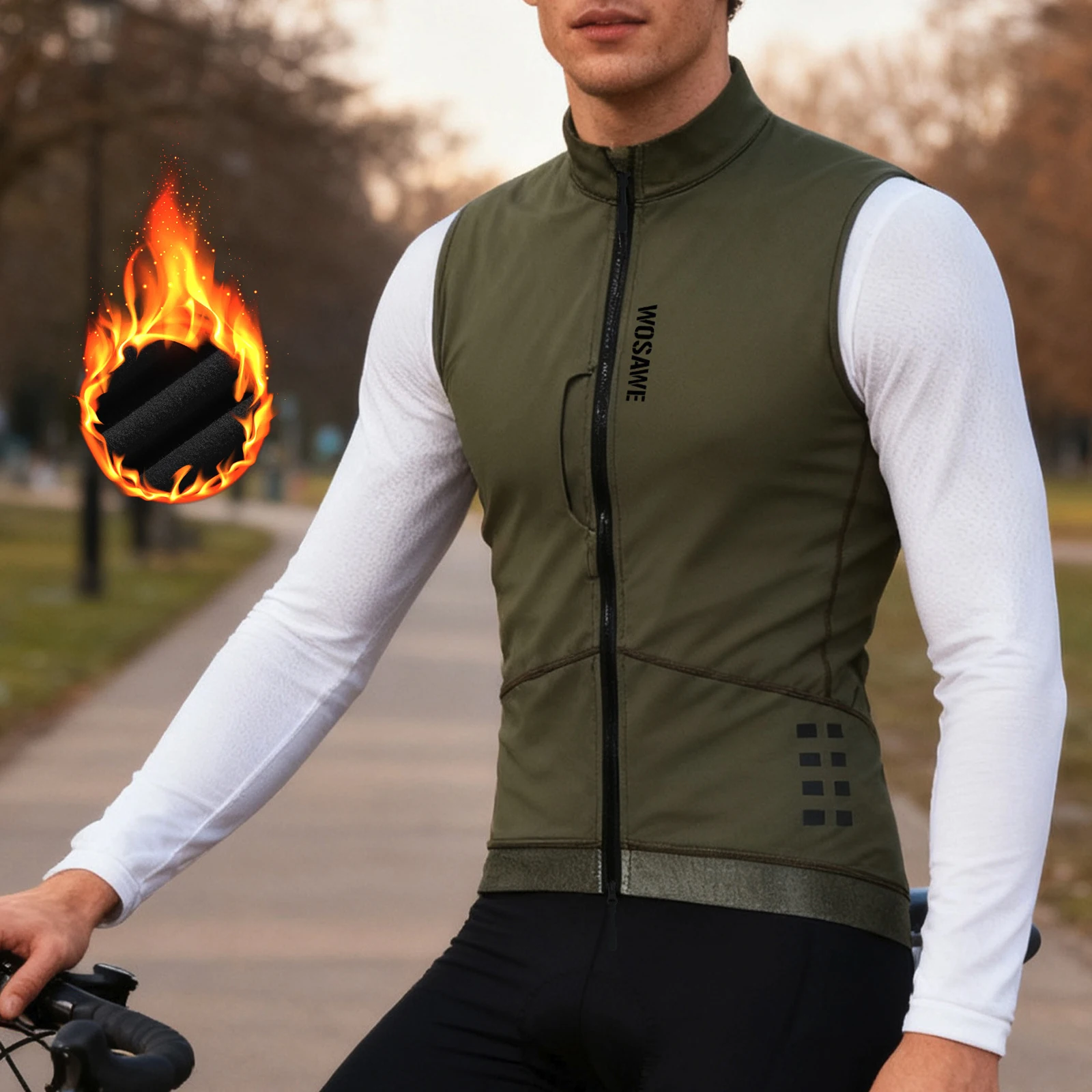 

WOSAWE Men Cycling Vest Thermal Fleece Bicycle Windbreaker Sleeveless Bike Vest Windproof Waterproof Cycling Gilet