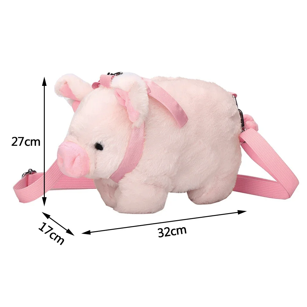 Kawaii Messenger Bags Cute Pink Pig Soft Plush Shoulder Tote Bag Animal Lovely Ribbons Zipper Satchel Pouch for Student Kids