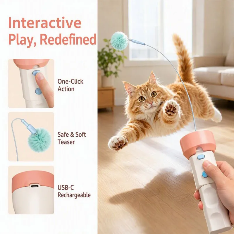Creative Electric Cat Teaser Long-Lasting Entertainment Interactive Cat Wand USB Retractable Self Play Teasing Stick