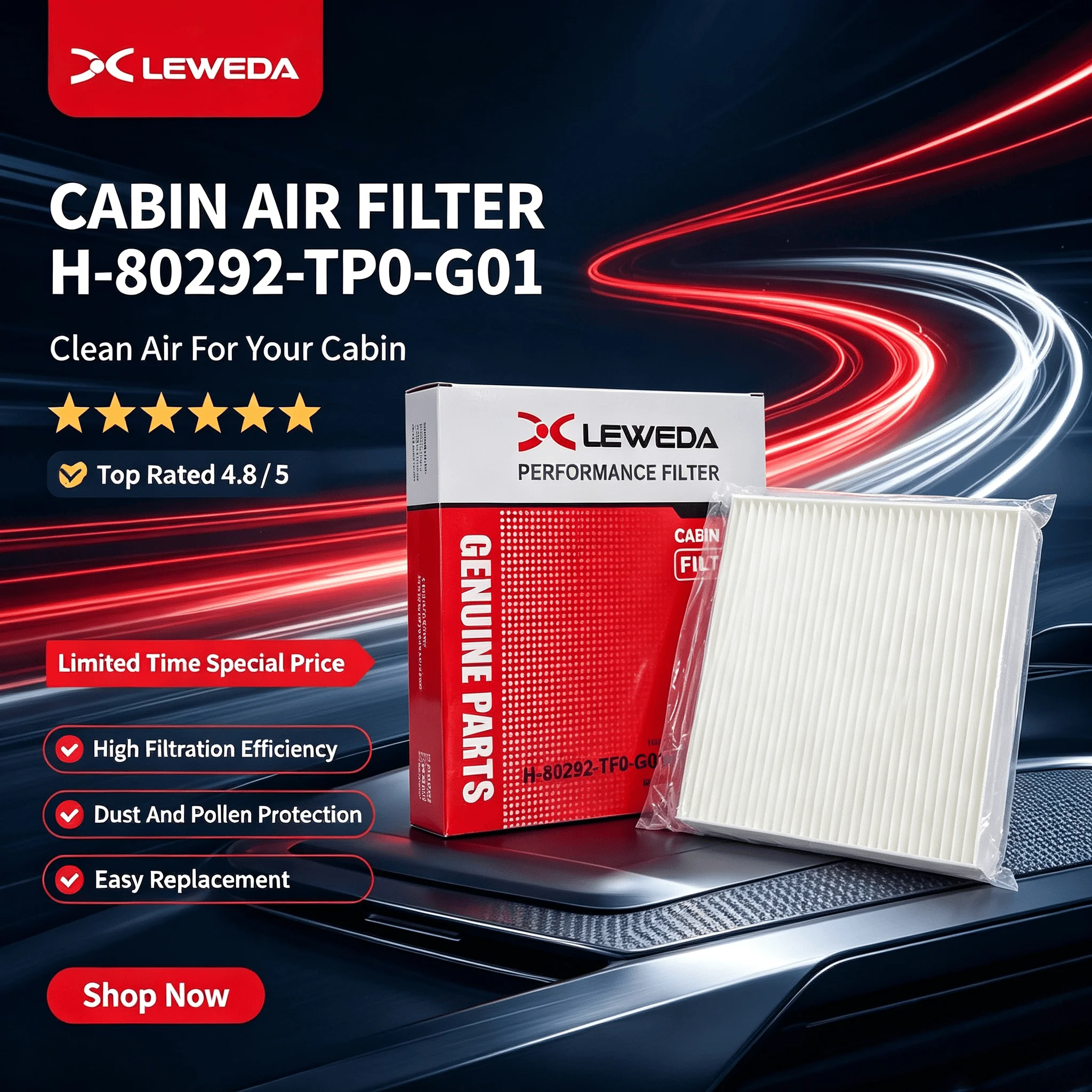 Leweda Nano Tech Cabin Air Filter 80292-TG0-Q01 for Honda Civic Accord CR-V Fit HR-V Vezel Acura RDX TLX Replaces 80291TF0U01