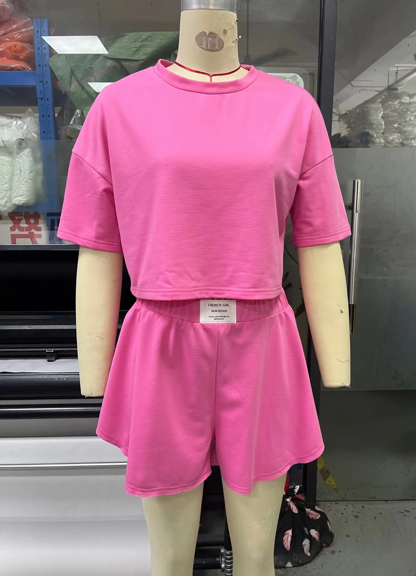 Jogging Sportswear Shorts Set 2 Piece Sets Womens Outfits Short Sleeve Solid T-shirt Tops and High-waisted Straight-leg Shorts