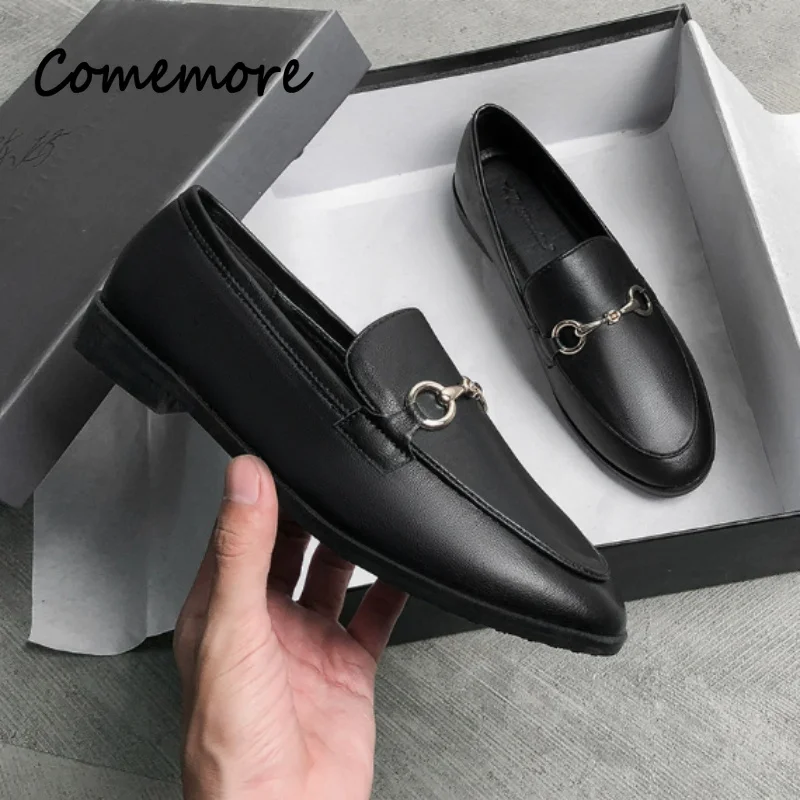 Comemore 2026 Spring Women Slip on Loafer Spring Fashion Ladies British Metal Flat Shoes Pumps Female Green Casual Leather Flats view 2