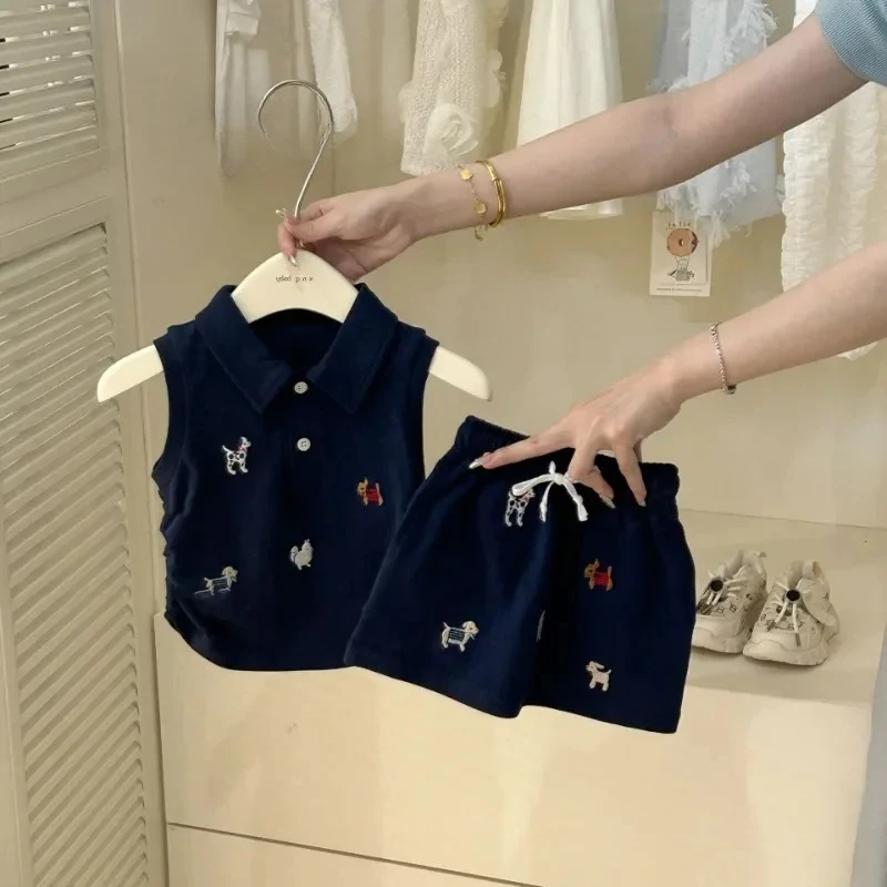 

Одежда, рубашка-поло с милой мультяшной собакой + юбка, 2 костюма, комплект жилета Kawaii в консервативном стиле для малышей, комплекты хлопковой юбки, От 1 до 6 лет, летние дети для маленьких девочек