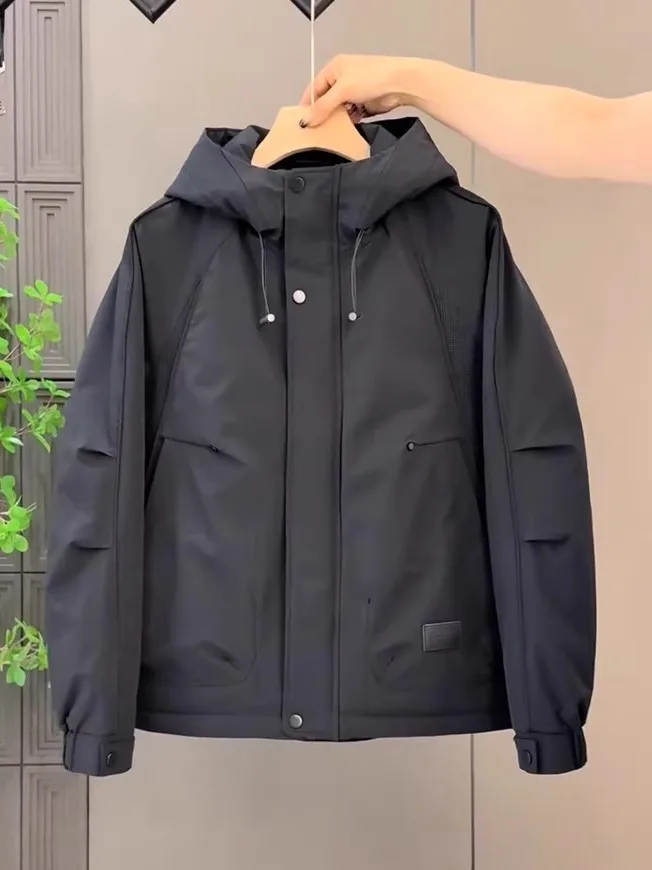 

Мужская зимняя куртка-пуховик с капюшоном, повседневная, свободного кроя, универсальная, молодежная, модная, теплая, морозостойкая, белая, из полиэфирного волокна (искусственный пух)