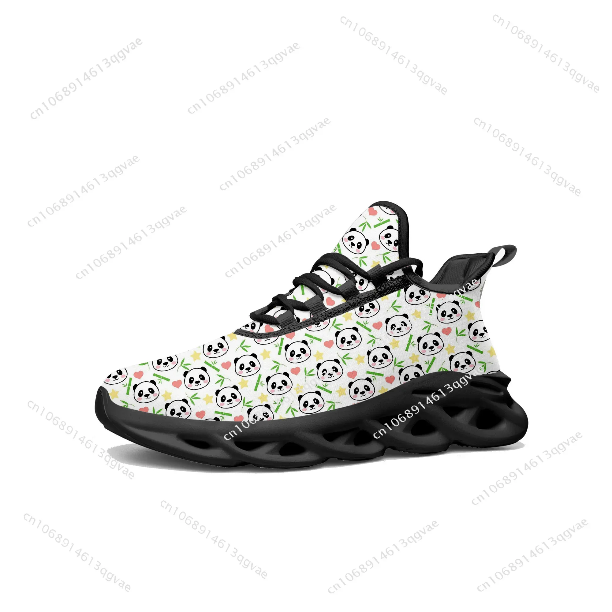 Panda Cute Pattern Flats Sneakers Mens Womens Sports Running High Quality Sneaker Lace Up Mesh Footwear Tailor-made Shoe Black