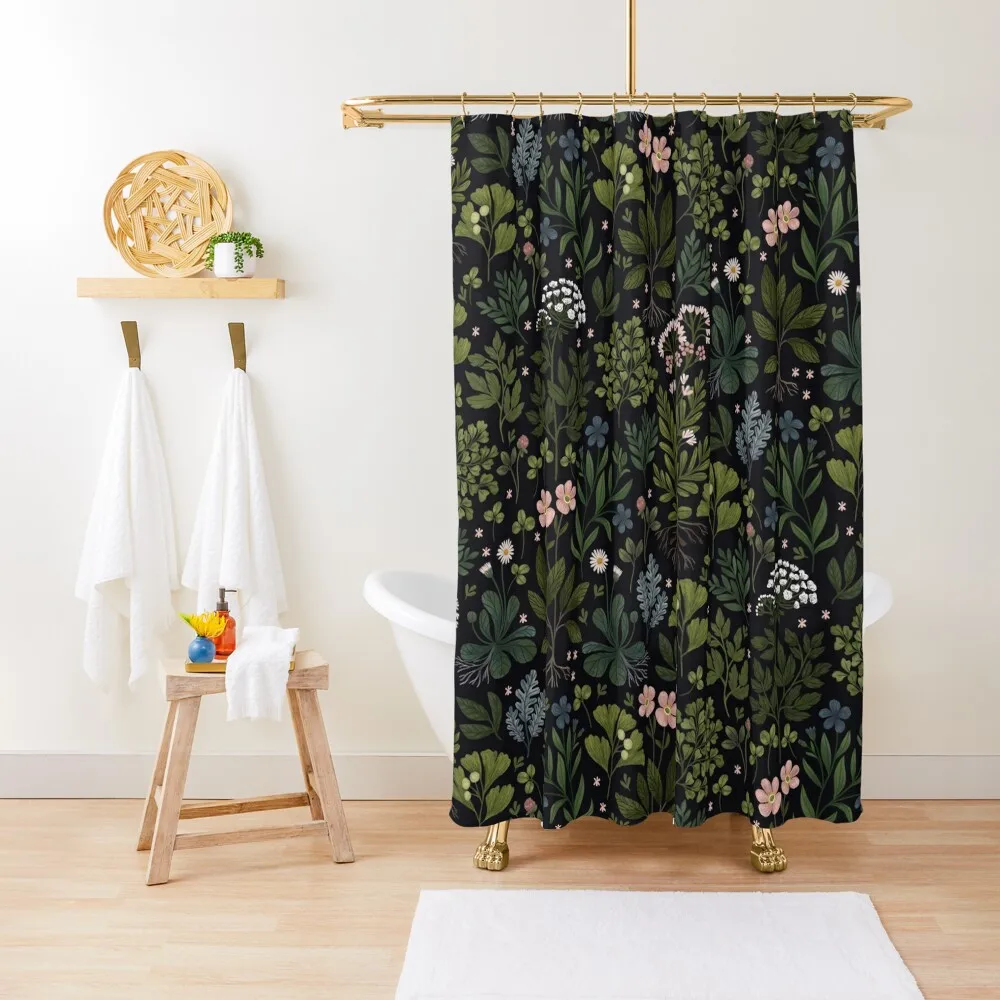 

Herbarium Dark Shower Curtain Transparent Bathroom Shower Shower Curtains Waterproof