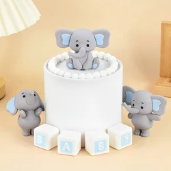 Cartoon Elephant Cake Topper Soft Rubber Doll Ornament Gray Elephant Children Cake Decoration Gender Reveal Baby Shower Supplies