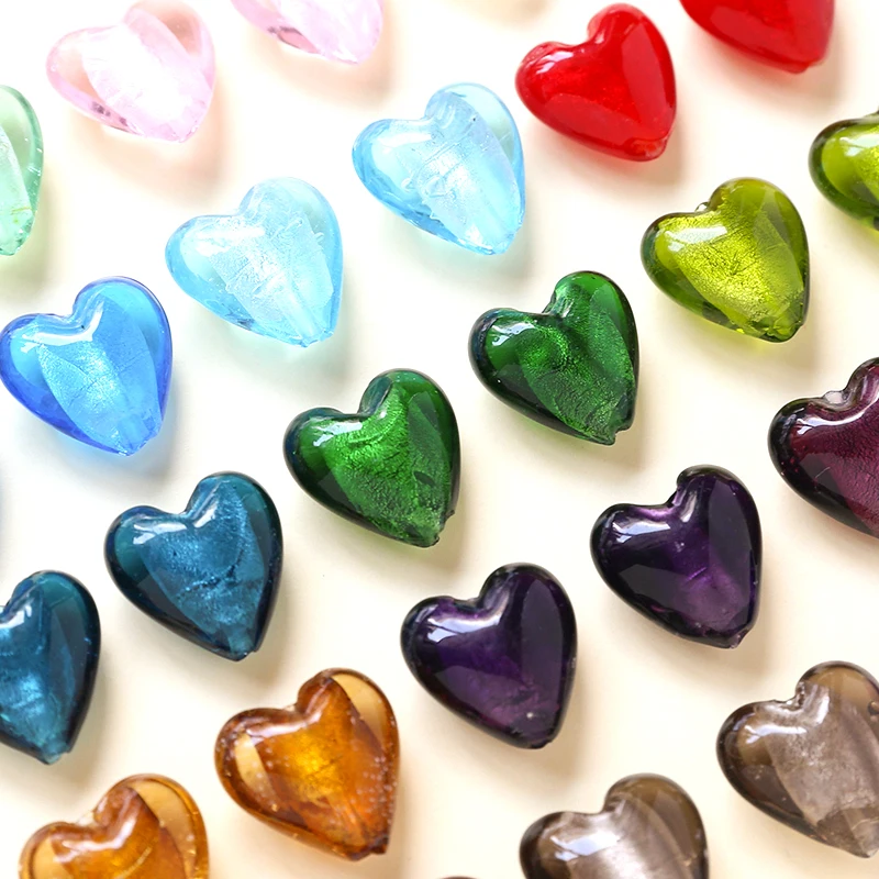 5 pieces  20*20mm  Retro colored glass straight hole heart-shaped beads  DIY Jewelry Necklace Bracelet Earring accessories