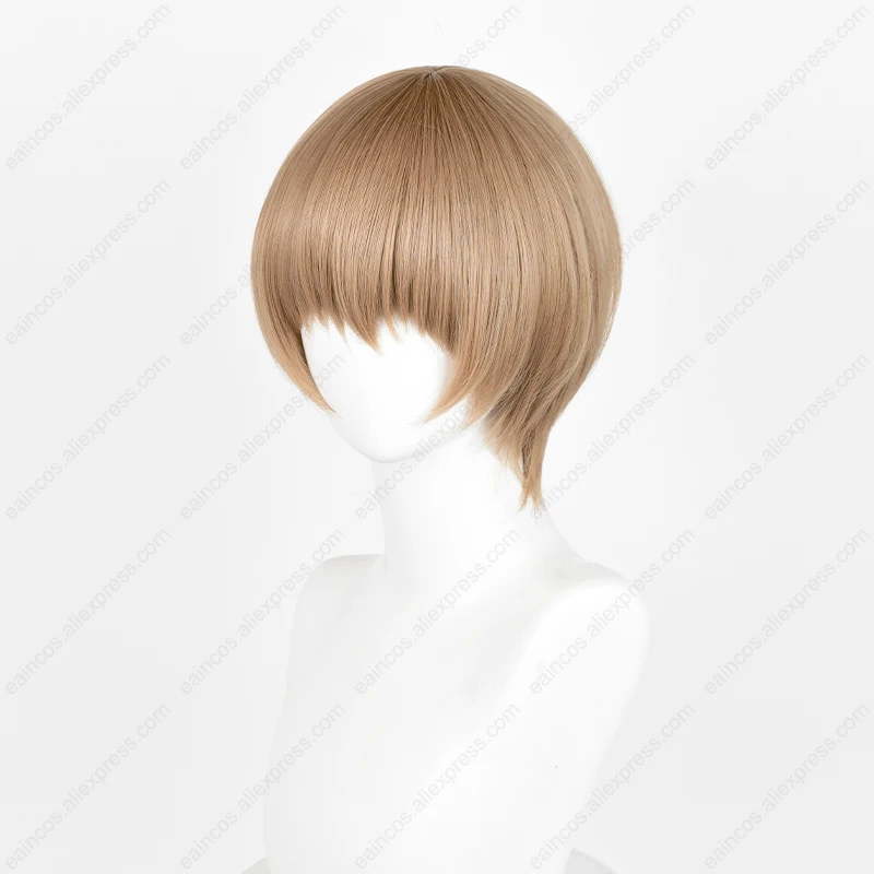 Parrucca Cosplay Sougo Okita 30cm parrucche sintetiche resistenti al calore per capelli corti marrone chiaro