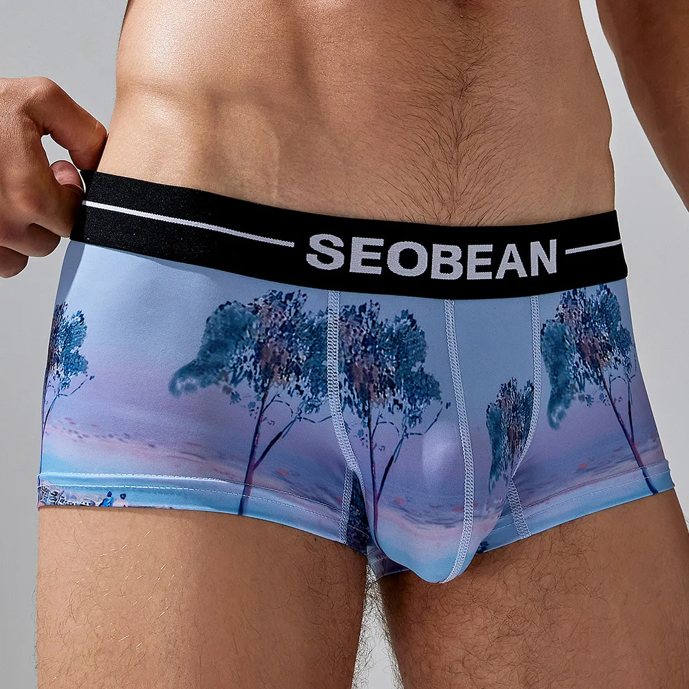 4-Pack SEOBEAN Men's Low Waist Printed Dragon Boxer Briefs U-Shaped Comfortable Lightweight Fashion Innerwear