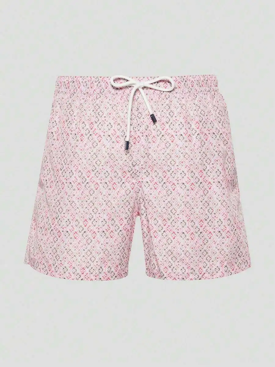

Mens Geometric Print Casual Shorts With Drawstring Waist