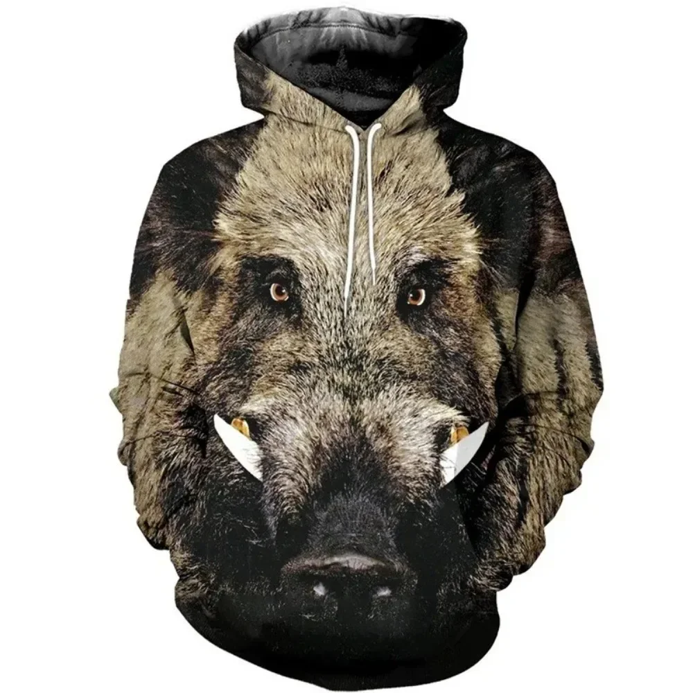 New Interesting Boar Hoodie for Men Fall Winter Hunting Clothing Long Sleeve Camo Sweatshirt 3D Printed