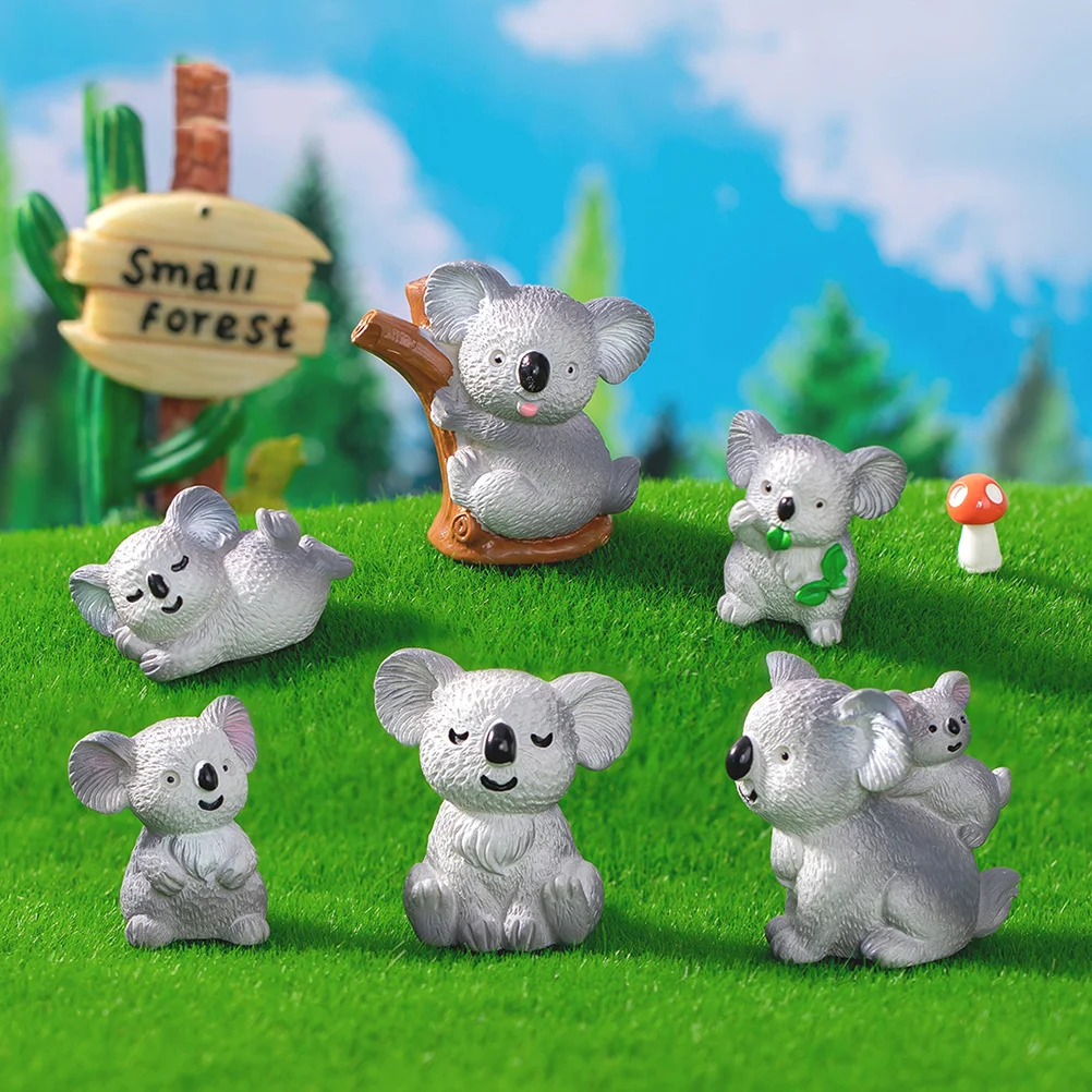 Figurines de Koala miniatures en résine, 6 pièces, artisanat, décor d'animaux adorables, paysage, maison, gâteau, voiture, jardin, petites Statues