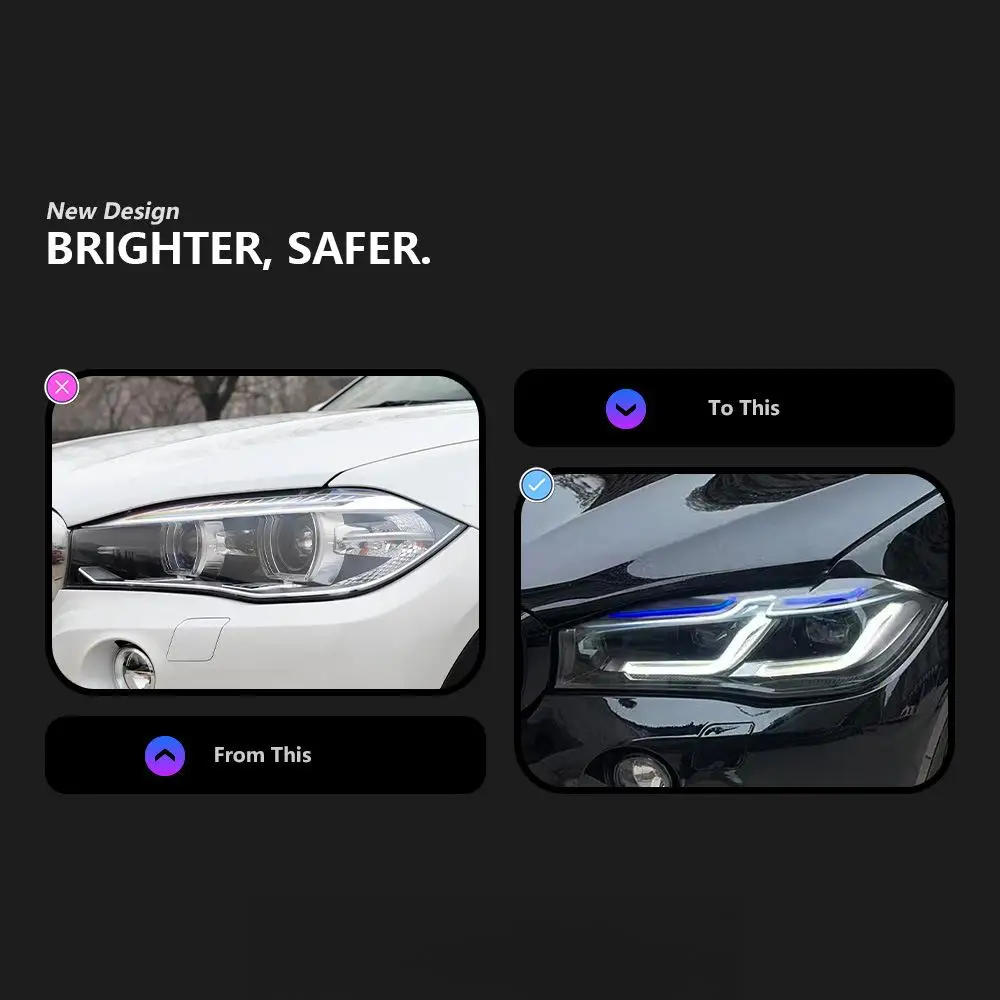 Auto Fit for BMW X5 F15 2014-2018 Headlight Assembly Modification With LED Lens Blue Eyebrow Daytime Running Light