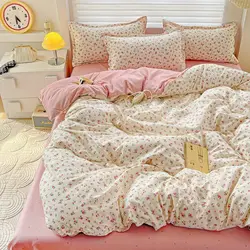 Floral Blue Bedding Set No Filler Ins Style Duvet Cover Pillowcase Flat Sheet Single Twin Queen Size Boys Girls Bed Linens