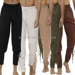 Adult Men Medieval Renaissance Lounge Pirate Horseman Costume Loose Pants Black Brown Navigator Leg Bandage Trouser