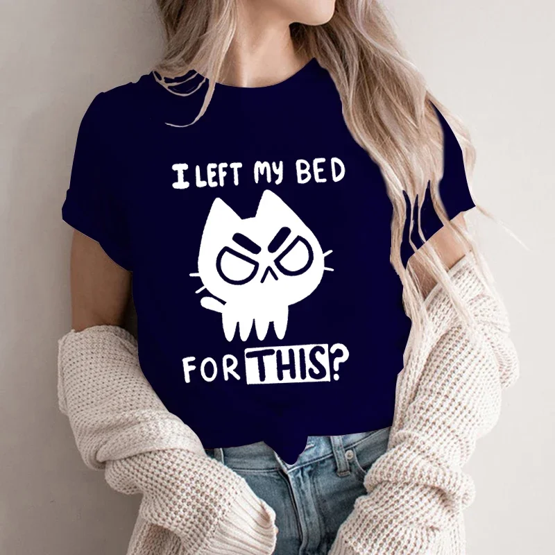 I Left My Bed for This Funny Cat Women T-shirts Harajuku T Shirt Girl Y2K 90s Kawaii Graphic Tees Unisex Cartoon Tshirt Clothes