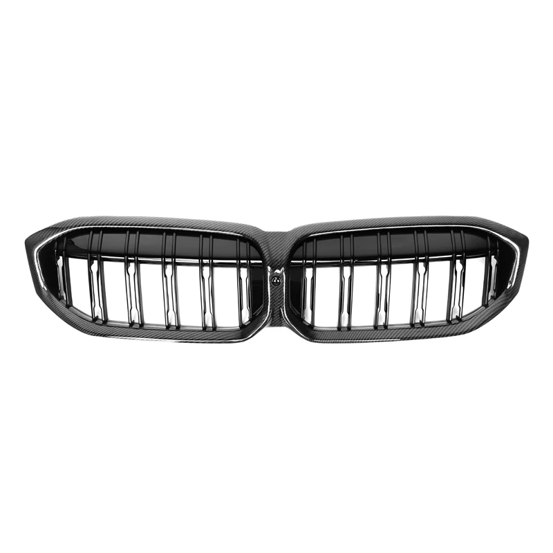 

Real Carbon Fiber Gloss Black Double Slats Front Bumper Grille New Fit for BMW 3 Series G20 2023+ G21 G28 G20 LCI Grill