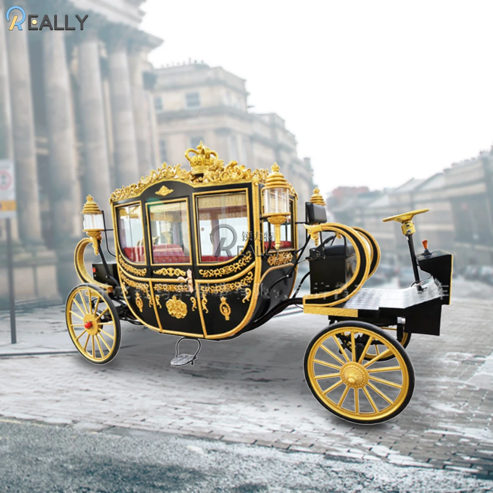 Luxury Four Wheels Electric Golden Royal Coach/sightseeing Horse Carriage/Horse Wagon For Christmas