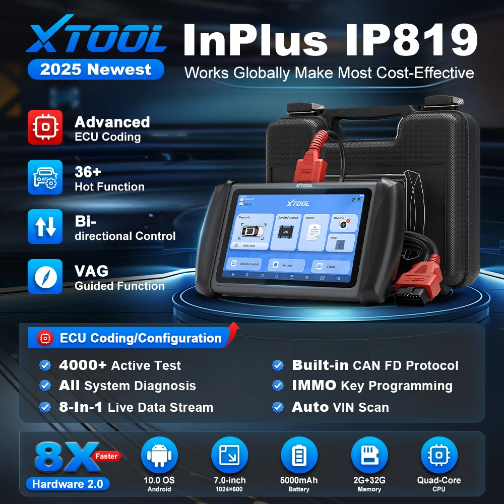 2025 XTOOL InPlus IP819 Automotive Scanner ECU Coding VAG Guided Full System Bidirectional Car Diagnostic Tools CAN FD 36 Resets