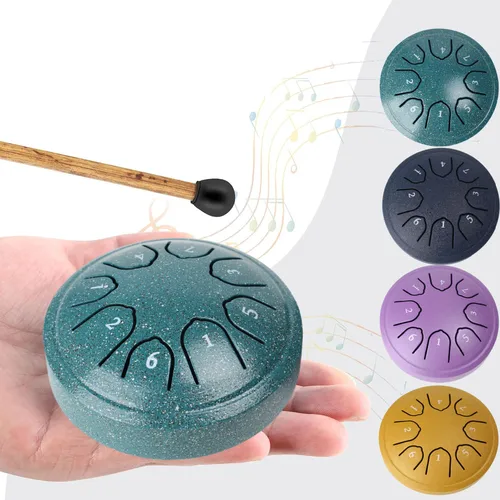 Imagen 2 del producto Miwayer Tambor de lengua de acero de 4,5"" Handpan |   Instrumento de meditación Zen de 8 tonos |   Mazos profesionales + Accesorios para terapia de sonido de yoga