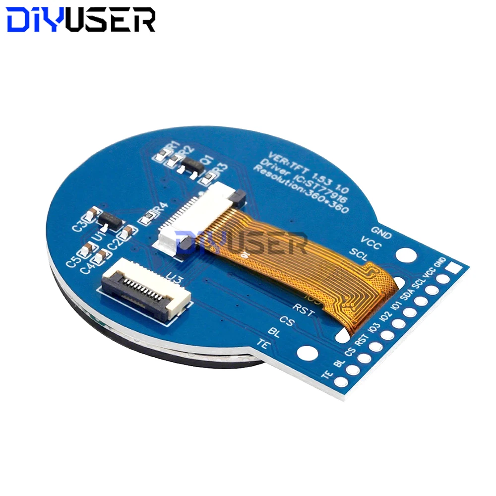 DIYUSER 1.53 Inch Round TFT LCD Display 360x360 ST77916 QSPI Interface Color Screen for Smart Watch DIY