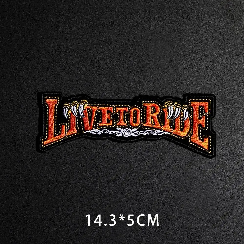 Punk Eagle Paw Live to Ride Skull Embroidery Patches for Clothing Iron on Clothes Biker Motorcycle Applique Badge Stripe Sticker