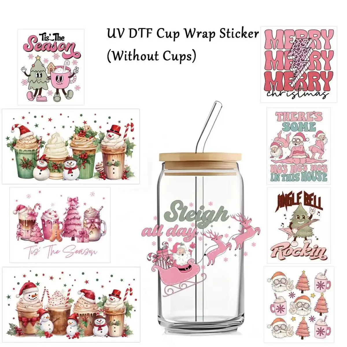 Santa Claus Snowman Transfer cup sticker label Glass cup stickers Crystal Label UV pattern transfer paste