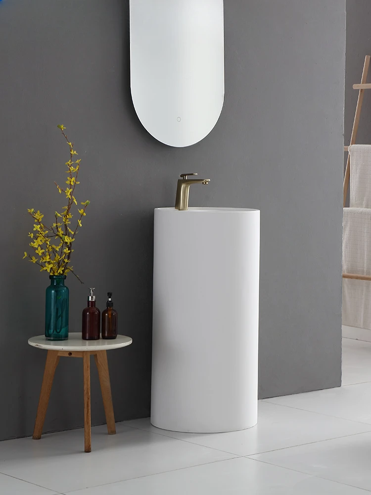 Thin-edged artificial stone pillar basin matte round simple matte hotel