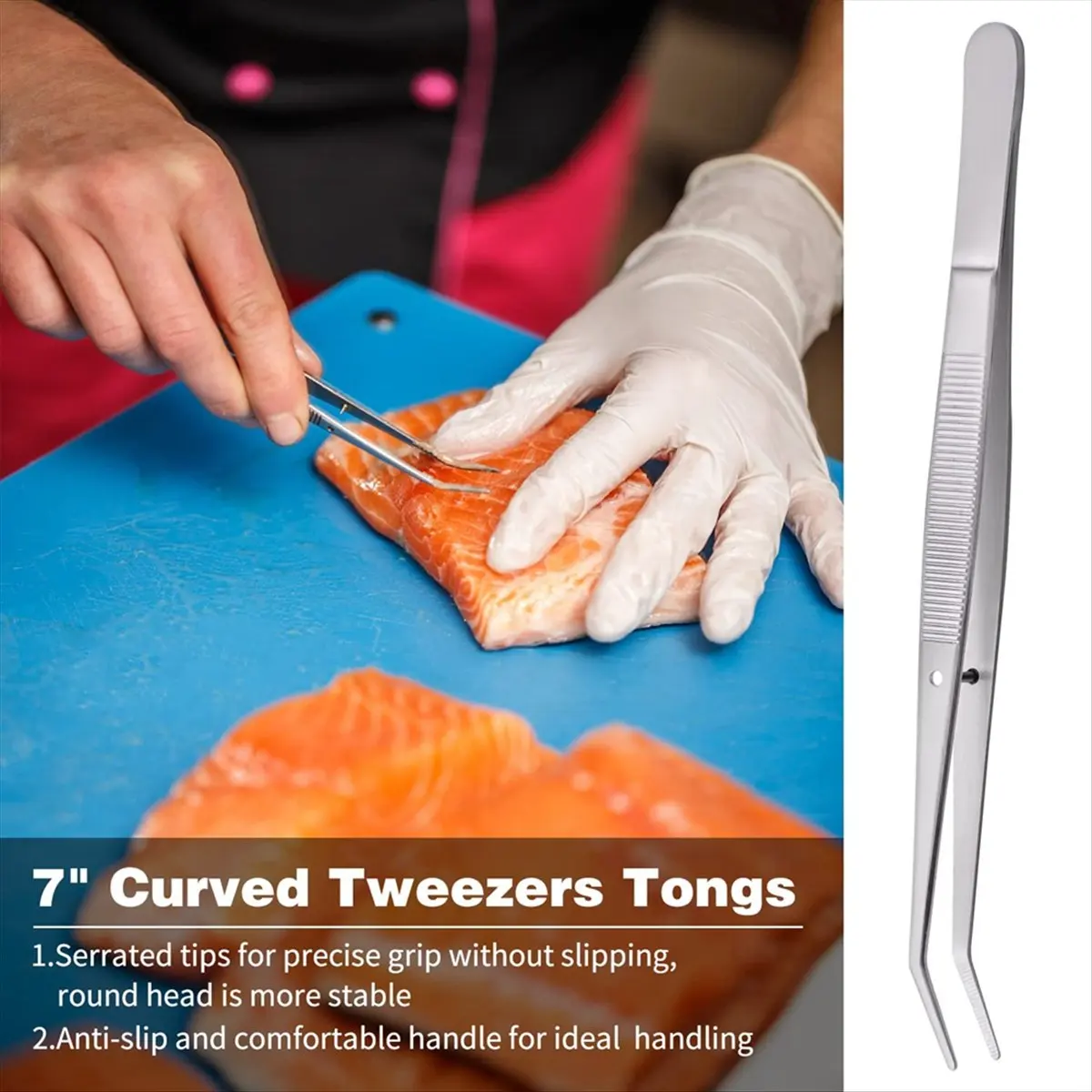 2026 NEW 6Pcs Tweezer Tongs Kit, Stainless Steel Food Tweezers with Serrated Tips, for Cooking and Baking Tasks