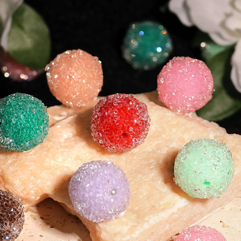 Bling Glitter Candy Jelly Rhinestones Paved Resin Round Gumball Jewelry Beads 25pcs 18mm Necklace Earring Bracelet Spacers