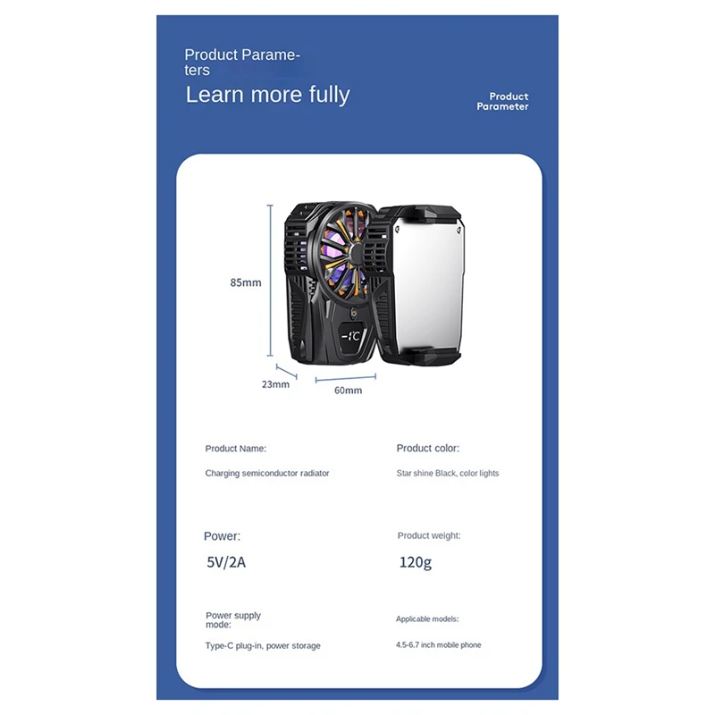 Phone Cooler Phone Cooling Fan Rechargeable Semiconductor Mobile Phone Radiator With Digital Display Phone Cooler