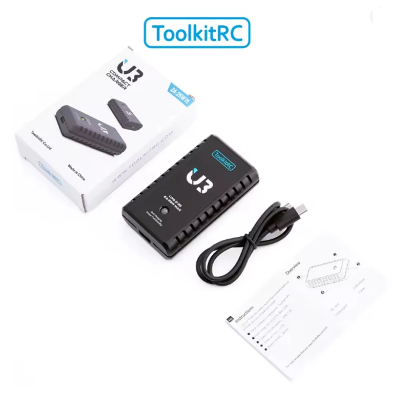 ToolkitRC U3 2-3S LiPo UN3 4-8S USB-C NiMh Caricabatteria 2A 25W Porta di bilanciamento Carica diretta per RC Modello FPV Drone Auto Aereo