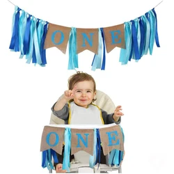 One Letter Highchair Garland Pink Blue Banner for First Birthday Boy or Girl 1 year Gender Revel Party Baby Shower Decoration
