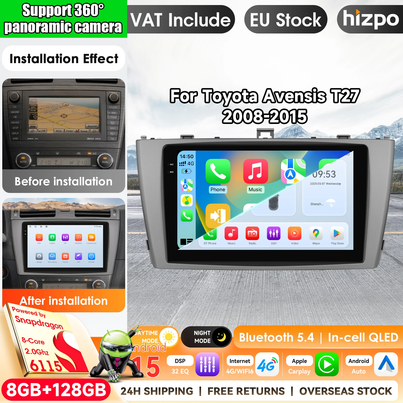 Android 15 Car Radio For Toyota Avensis T27 2008 - 2015 Navigation GPS ...