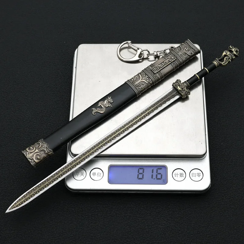 22cm/8.66in China Ancient Cold Weapon Wheeled Sword Toy Cosplay Metal Unedged Weapon Model Collectibles Crafts Ornaments Gifts
