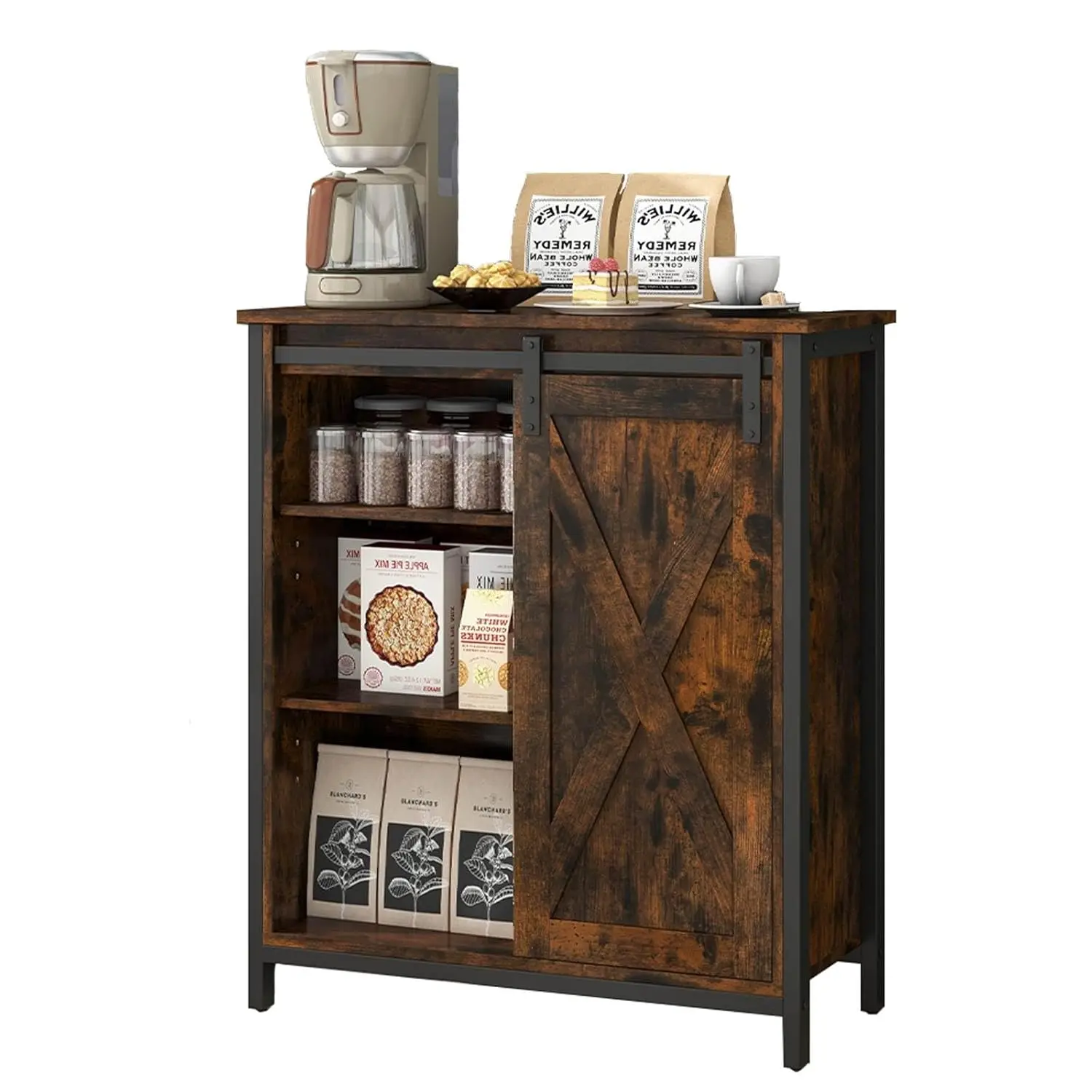 

Industrial Wooden Buffet Cabinet with Sliding Barn Door & Adjustable Shelves for Kitchen Entryway Living Room, Customized