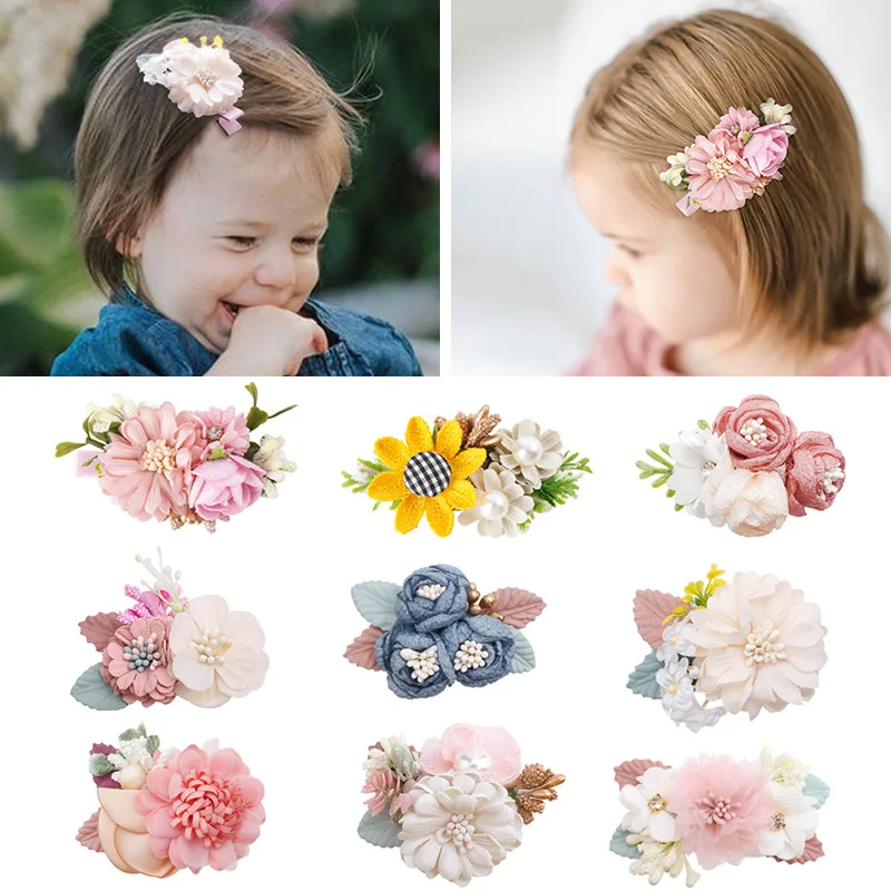 Horquillas para el pelo de flores de imitación rosa, tocado, adornos para el cabello, pinzas para el cabello naturales y encantadoras versátiles de princesa para niña