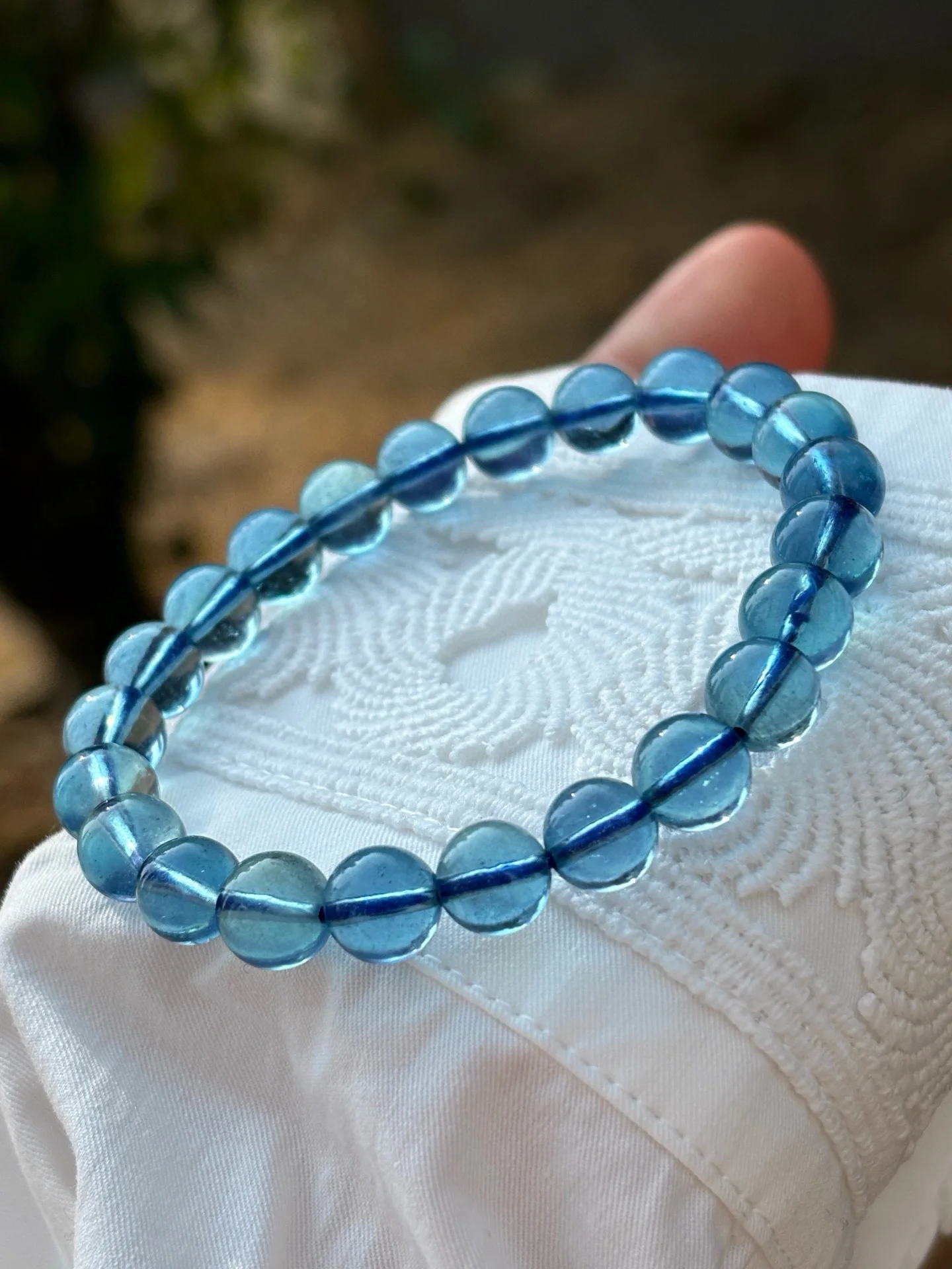 

Natural Blue Aquamarine Quartz Bracelet 8.2mm Round Clear Beads Gemstone Wealthy Stone For Women Men AAAAAAA