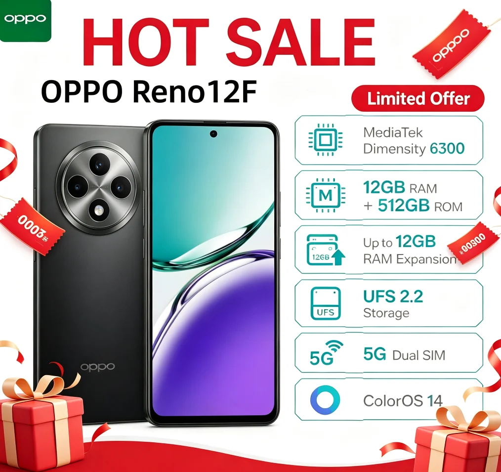 Must‑Buy 2026 Global Unlocked OPPO Reno12F Cellphone 12GB RAM 512GB Generous Storage Optimized Running Experience Everyday
